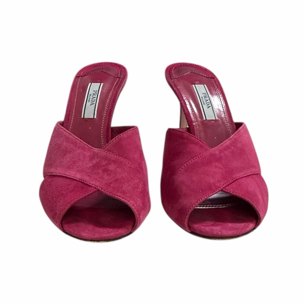 Prada Fuchsia Suede Crisscross Heeled Mules Size 37 - Picture 2 of 11